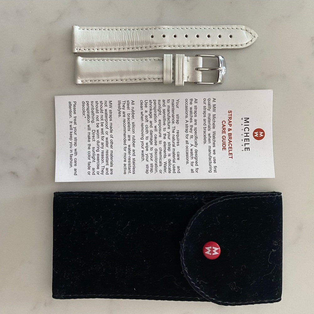 Michele 16mm white leather watch band